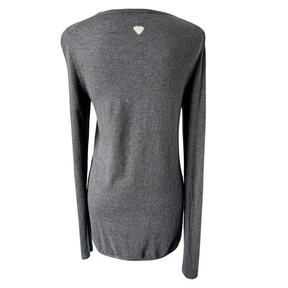 ANN TAYLOR Women Small Grey Sweater Long Sleeve Tunic White Love Birds Wool Soft - Picture 4 of 10